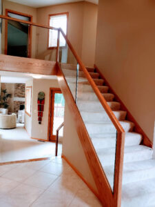 Custom Red Oak Railings With Half Inch Tempered Glass 001